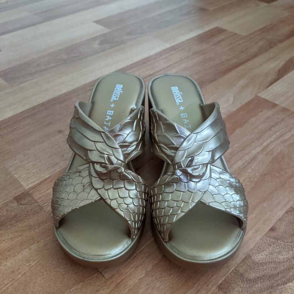 Melissa x Baja East Gold Slide Heeled Sandals